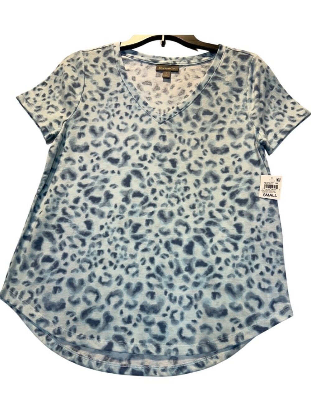 Style & Co Womens Small Glacier Grey Leopard Print Perfect Tee